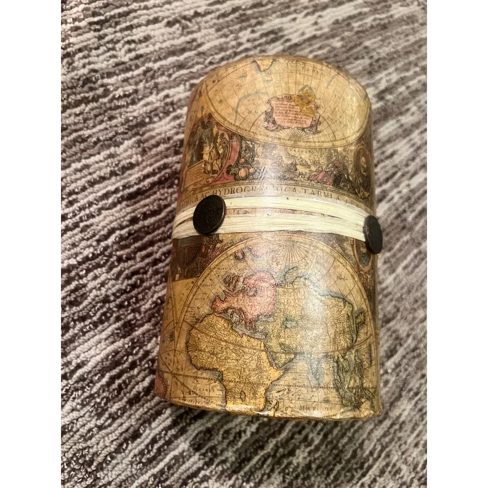 Bombay Old World Map Pillar Candle Unscented Vintage Style 4x6 Large Globe Print